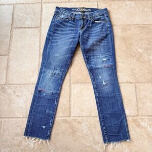 Lucky Brand Zoe Skinny Jeans Women Blue Distressed Patch Detail Raw Hem‎